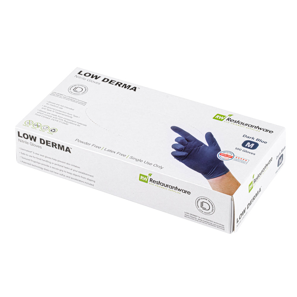 Low Derma Dark Blue Medium Nitrile Gloves - Hypoallergenic, Non-Sterile, Powder-Free - 1000 count box