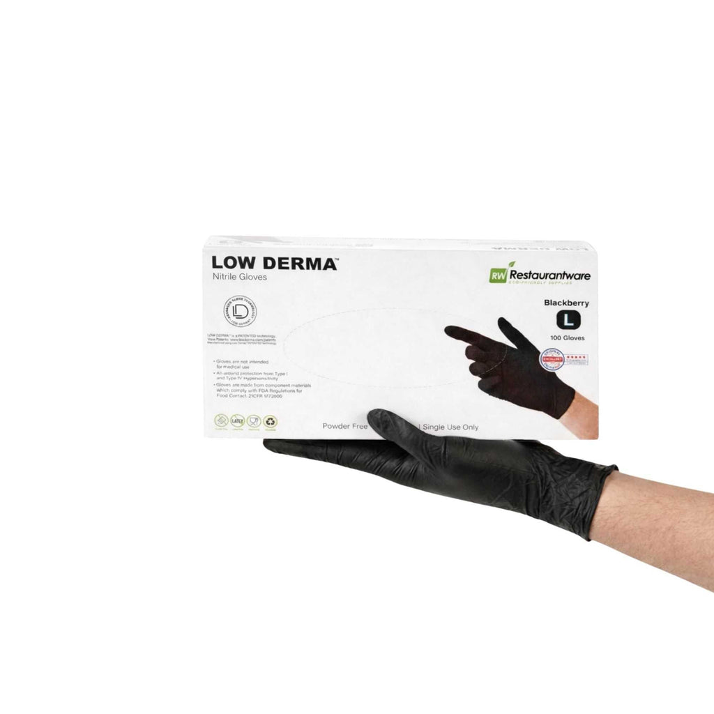 Low Derma Blackberry Large Nitrile Gloves - Hypoallergenic, Non-Sterile, Powder-Free - 1000 count box