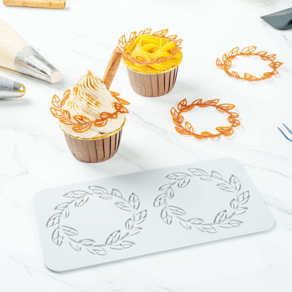 Pastry Tek Gray Silicone Spring Leaf Halo Fondant Impression Mat - 1 count box