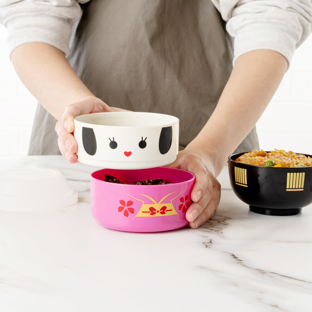 Bento Tek 22 oz Maiko Kokeshi Bento Box - Two Tiers - 4 1/4" x 4 1/4" x 5 1/4" - 1 count box