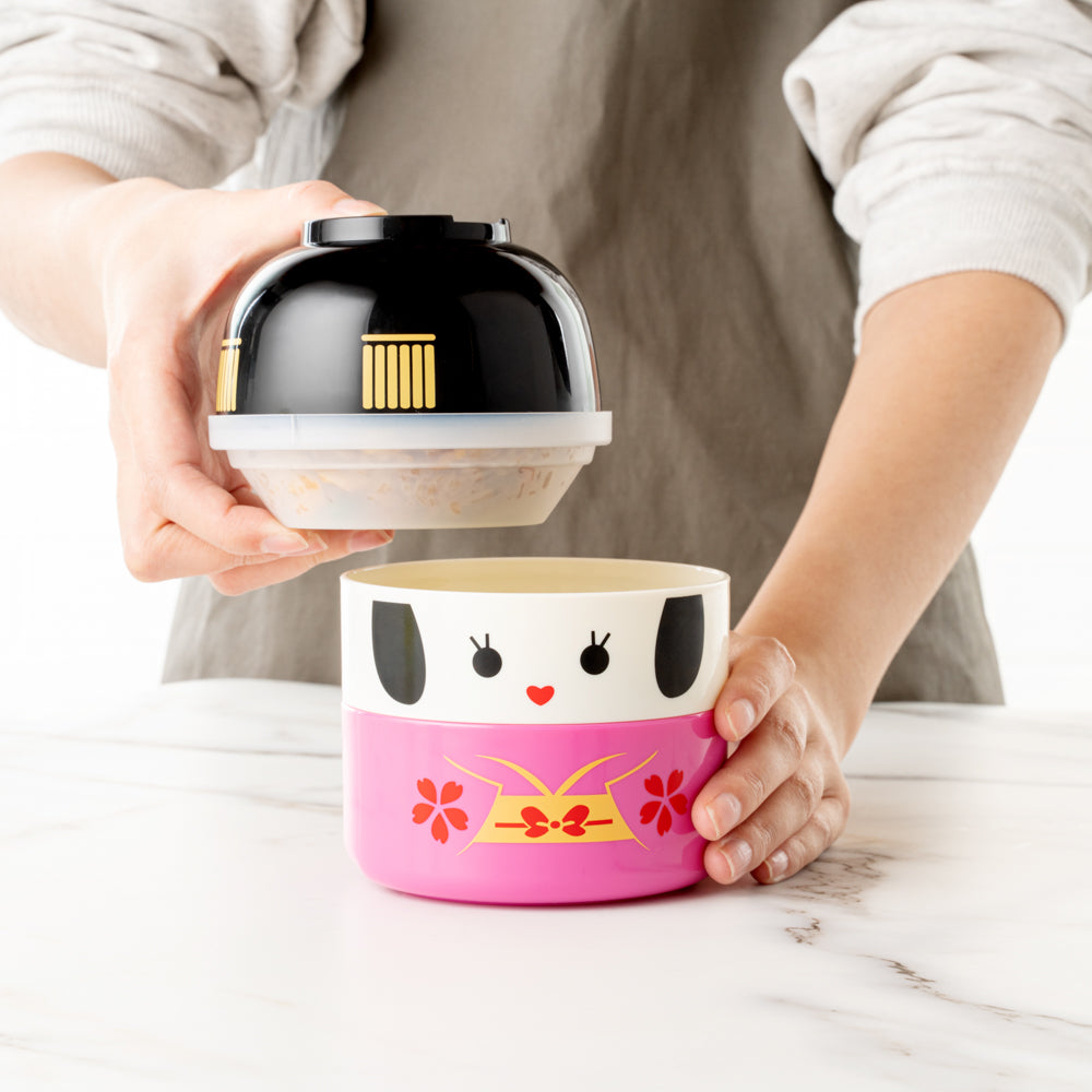Bento Tek 22 oz Maiko Kokeshi Bento Box - Two Tiers - 4 1/4" x 4 1/4" x 5 1/4" - 1 count box