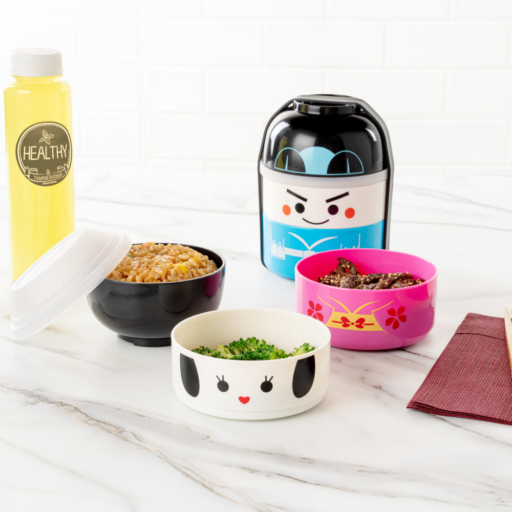 Bento Tek 22 oz Maiko Kokeshi Bento Box - Two Tiers - 4 1/4" x 4 1/4" x 5 1/4" - 1 count box