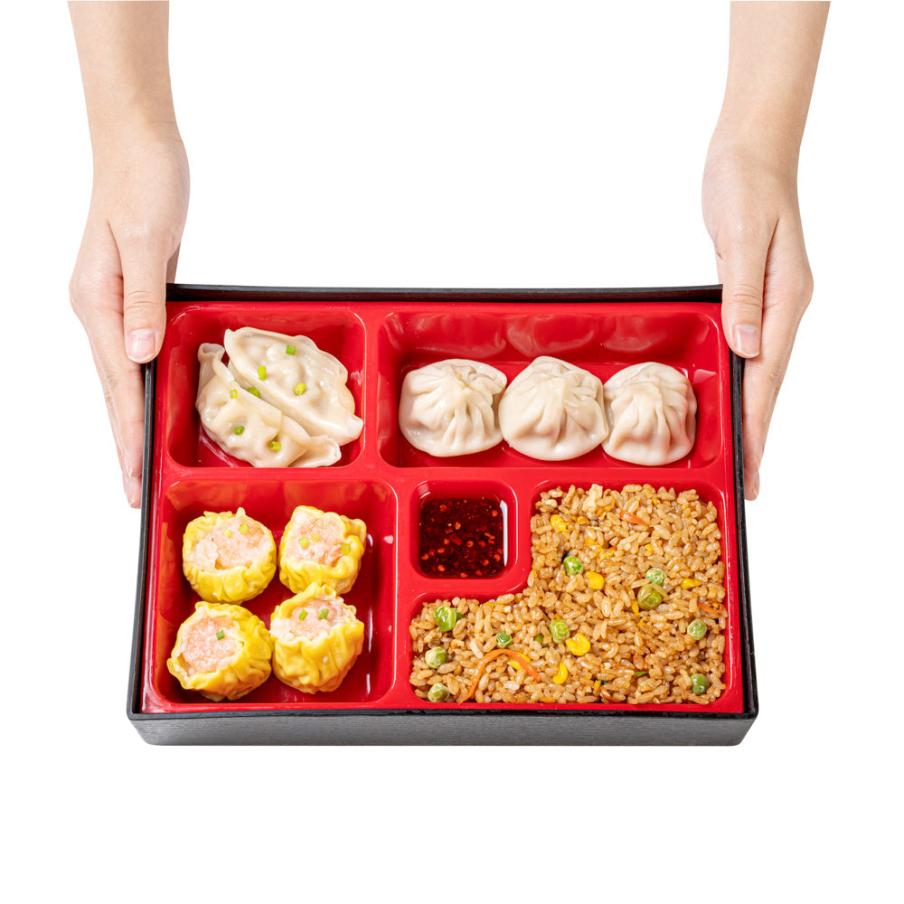 Bento Tek Rectangle Black and Red Small Japanese Style Bento Box - 5 Compartments - 10 3/4" x 8 1/4" x 2 1/4" - 1 count box