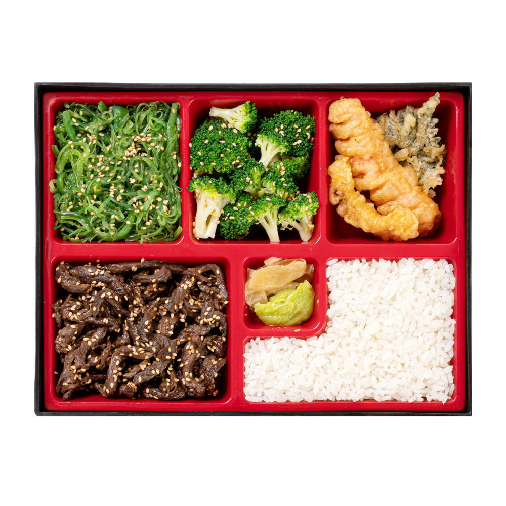 Bento Tek Rectangle Black and Red Small Japanese Style Bento Box - 6 Compartments - 10 3/4" x 8 1/4" x 2 1/4" - 1 count box