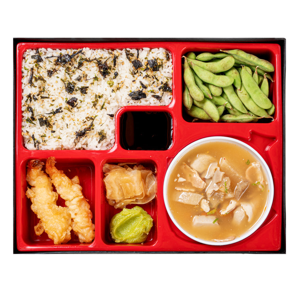 Bento Tek Rectangle Black and Red Large Japanese Style Bento Box - 6 Compartments, with Bowl - 12 1/4" x 9 3/4" x 2 1/4" - 1 count box