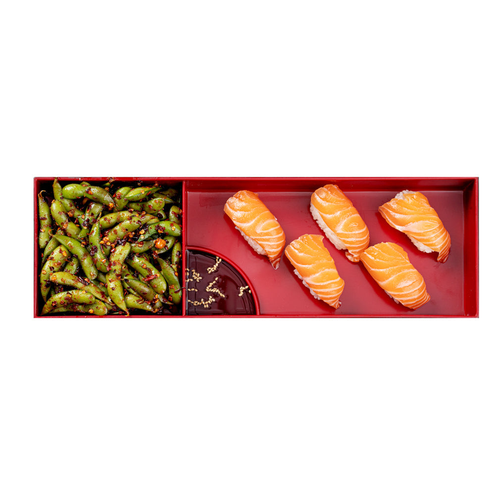 Bento Tek Black and Red Japanese Style Bento Tray - 2 Compartments - 14" x 4 3/4" x 1 3/4" - 1 count box