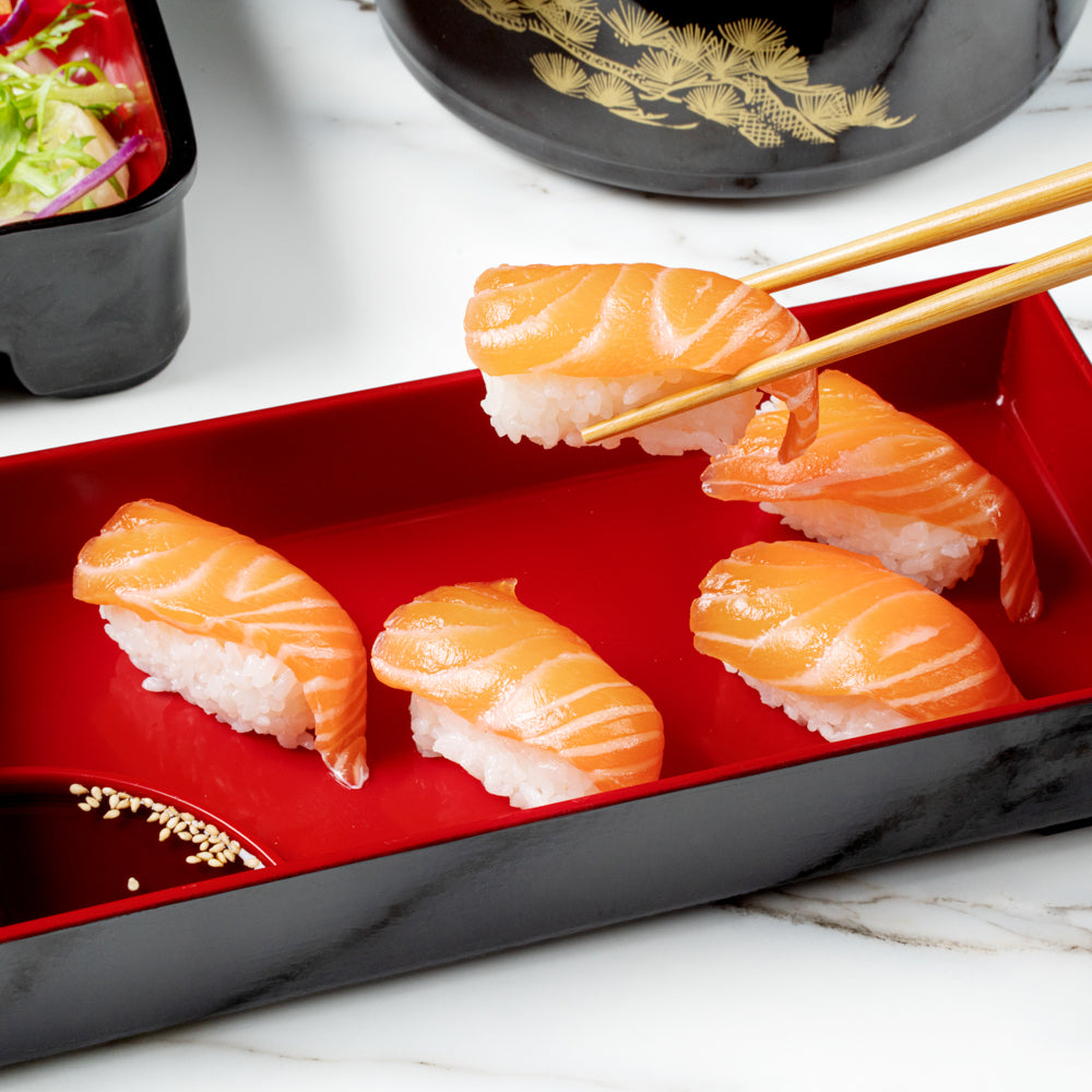Bento Tek Black and Red Japanese Style Bento Tray - 2 Compartments - 14" x 4 3/4" x 1 3/4" - 1 count box
