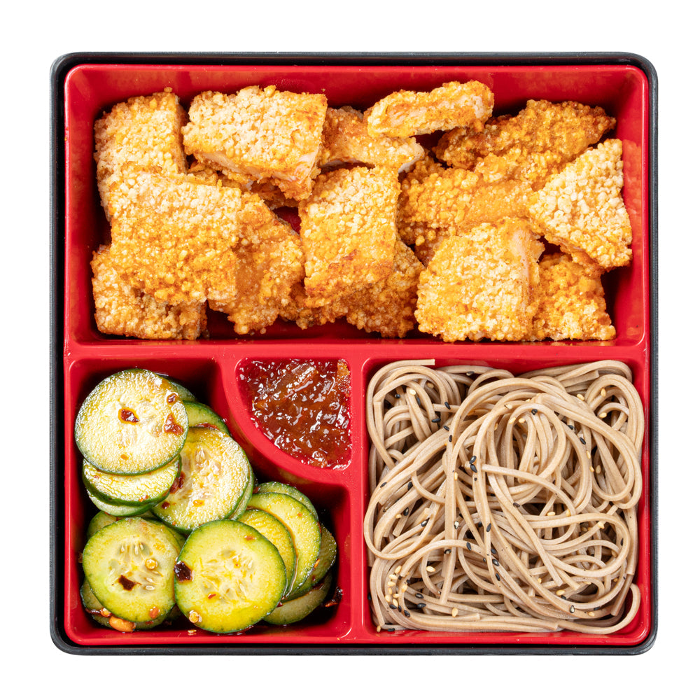 Bento Tek Square Black and Red Japanese Style Bento Box - 4 Compartments - 8 1/4" x 8 1/4" x 2 1/4" - 1 count box