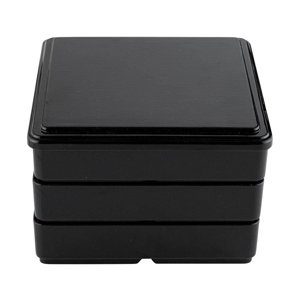 Bento Tek Square Black and Red Japanese Style Bento Box - 4 Compartments, 3 Layers - 8 1/4" x 8 1/4" x 6" - 1 count box