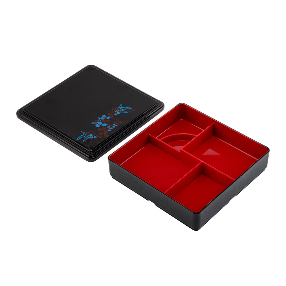 Bento Tek Square Black and Red Japanese Style Bento Box - 5 Compartments - 8 1/4" x 8 1/4" x 2 1/4" - 1 count box
