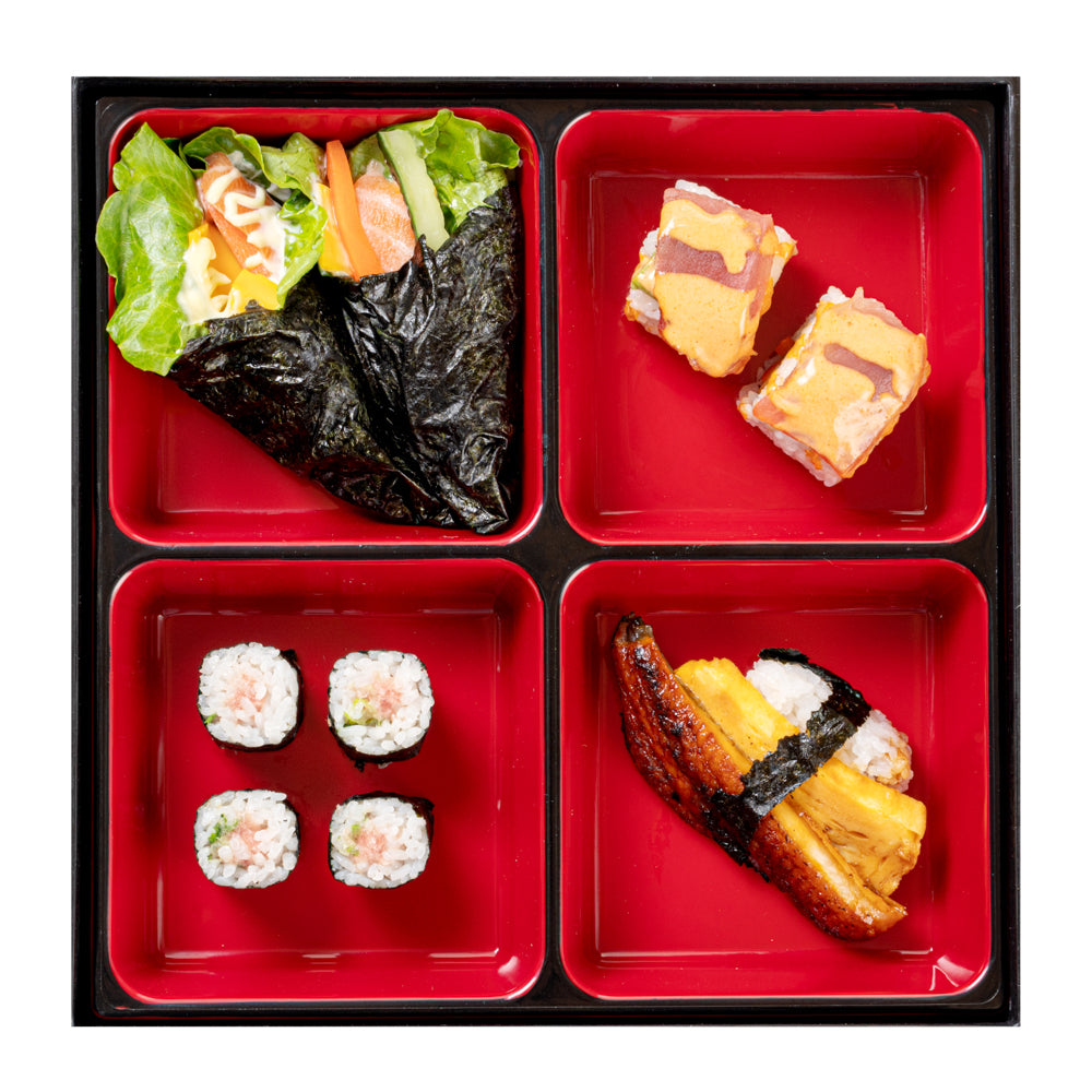 Bento Tek Square Black and Red Japanese Style Bento Box - 4 Compartments - 10" x 10" x 2 1/4" - 1 count box