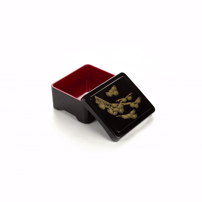 Bento Tek Black and Red Japanese Style Unagi Bento Box - 6 1/2" x 5 3/4" x 3 1/4" - 1 count box