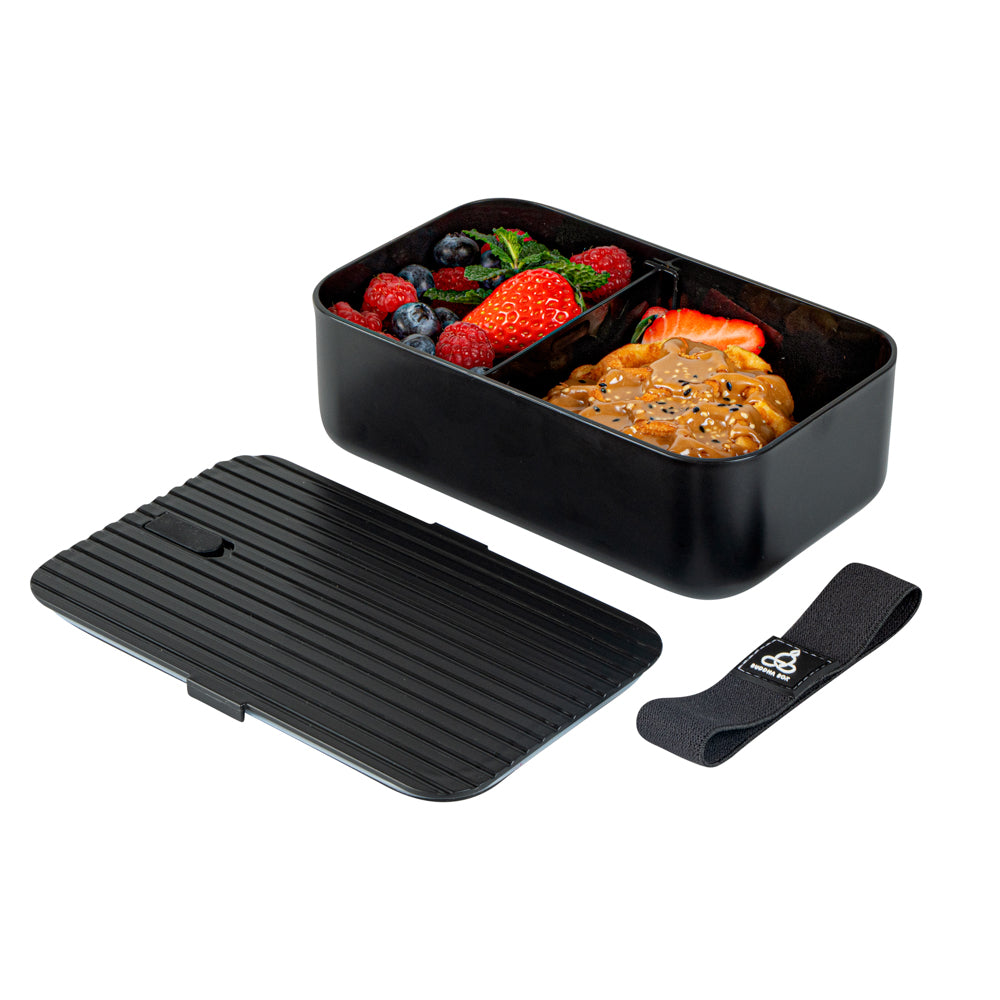 Bento Tek 34 oz Black Buddha Box Lunch Container - with Black Lid - 7 1/2" x 4 3/4" x 2 1/2" - 1 count box