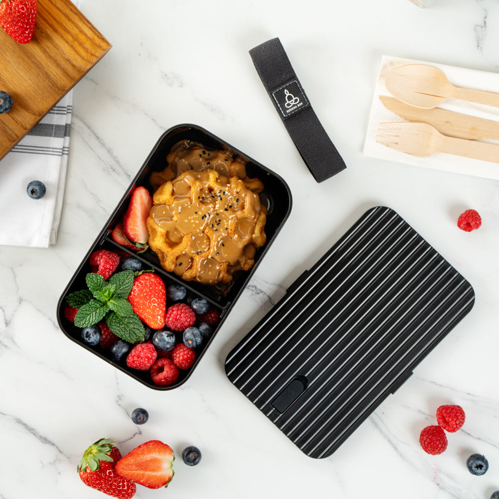 Bento Tek 34 oz Black Buddha Box Lunch Container - with Black Lid - 7 1/2" x 4 3/4" x 2 1/2" - 1 count box