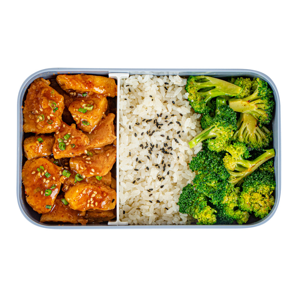 Bento Tek 34 oz Blue Buddha Box Lunch Container - with White Lid - 7 1/2" x 4 3/4" x 2 1/2" - 1 count box