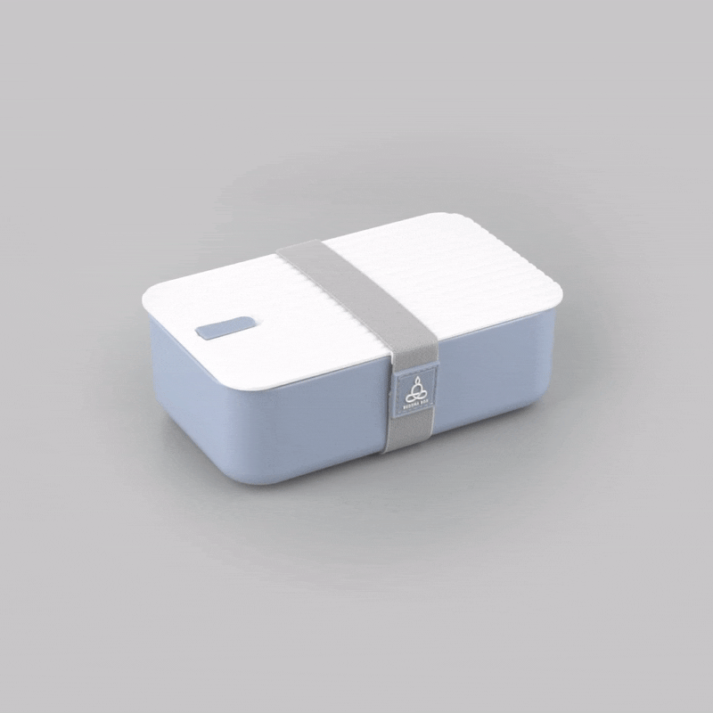 Bento Tek 34 oz Blue Buddha Box Lunch Container - with White Lid - 7 1/2" x 4 3/4" x 2 1/2" - 1 count box