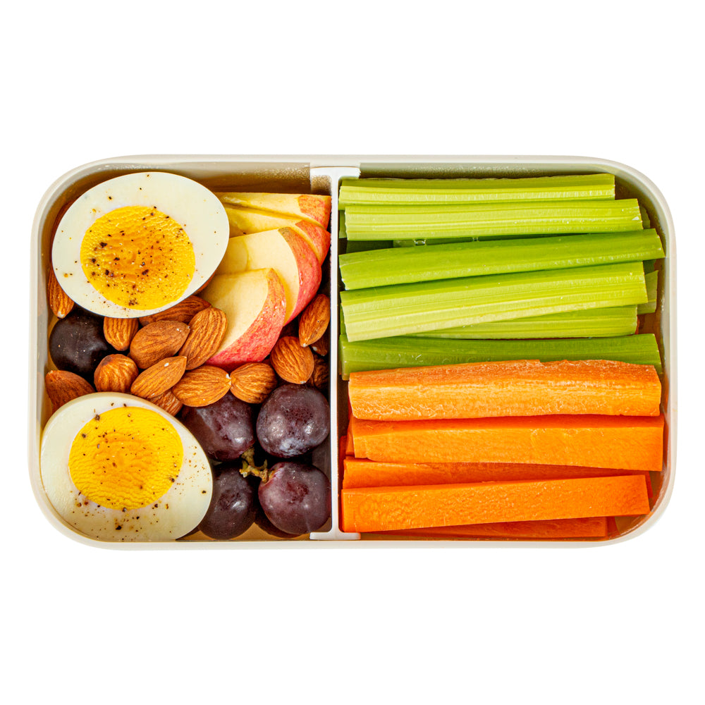 Bento Tek 34 oz Gray Buddha Box Lunch Container - with White Lid - 7 1/2" x 4 3/4" x 2 1/2" - 1 count box