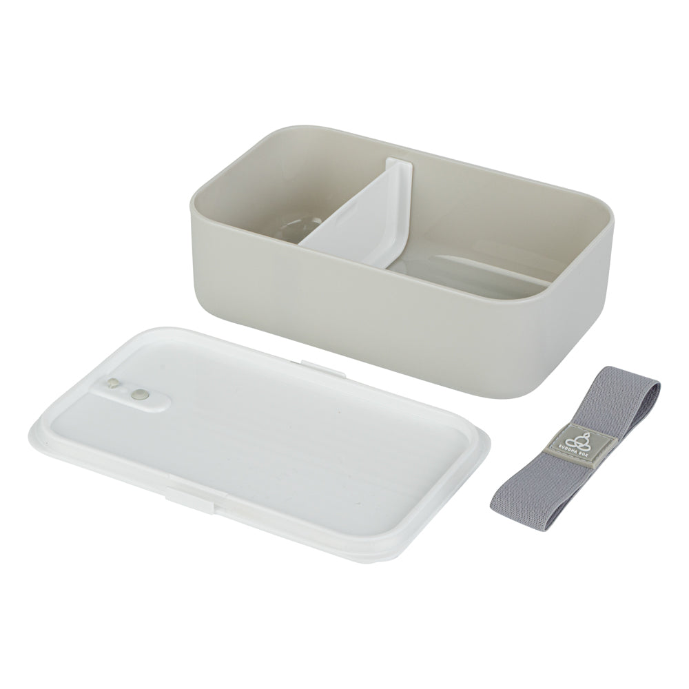 Bento Tek 34 oz Gray Buddha Box Lunch Container - with White Lid - 7 1/2" x 4 3/4" x 2 1/2" - 1 count box