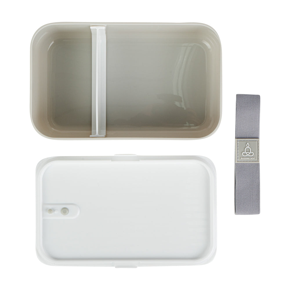 Bento Tek 34 oz Gray Buddha Box Lunch Container - with White Lid - 7 1/2" x 4 3/4" x 2 1/2" - 1 count box