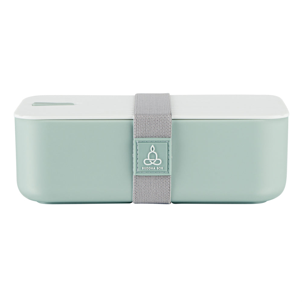 Bento Tek 34 oz Green Buddha Box Lunch Container - with White Lid - 7 1/2" x 4 3/4" x 2 1/2" - 1 count box