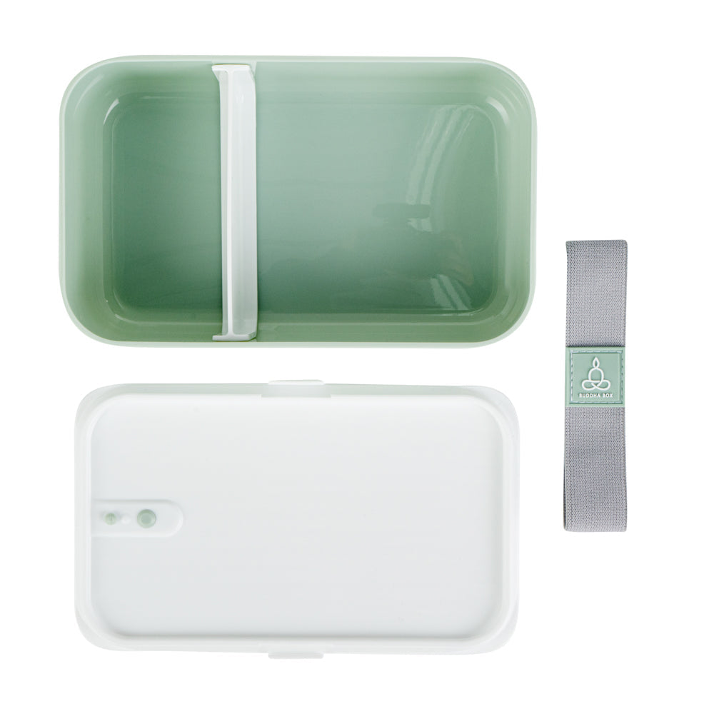 Bento Tek 34 oz Green Buddha Box Lunch Container - with White Lid - 7 1/2" x 4 3/4" x 2 1/2" - 1 count box