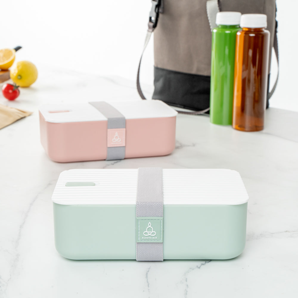 Bento Tek 34 oz Green Buddha Box Lunch Container - with White Lid - 7 1/2" x 4 3/4" x 2 1/2" - 1 count box