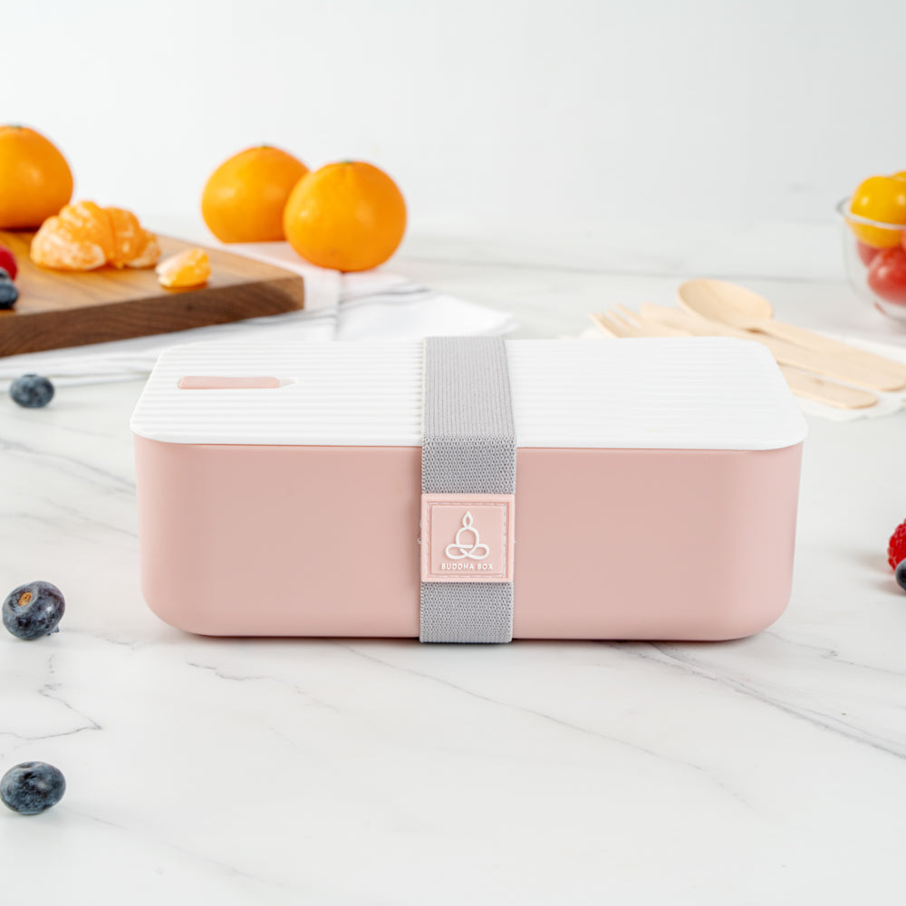 Bento Tek 34 oz Pink Buddha Box Lunch Container - with White Lid - 7 1/2" x 4 3/4" x 2 1/2" - 1 count box
