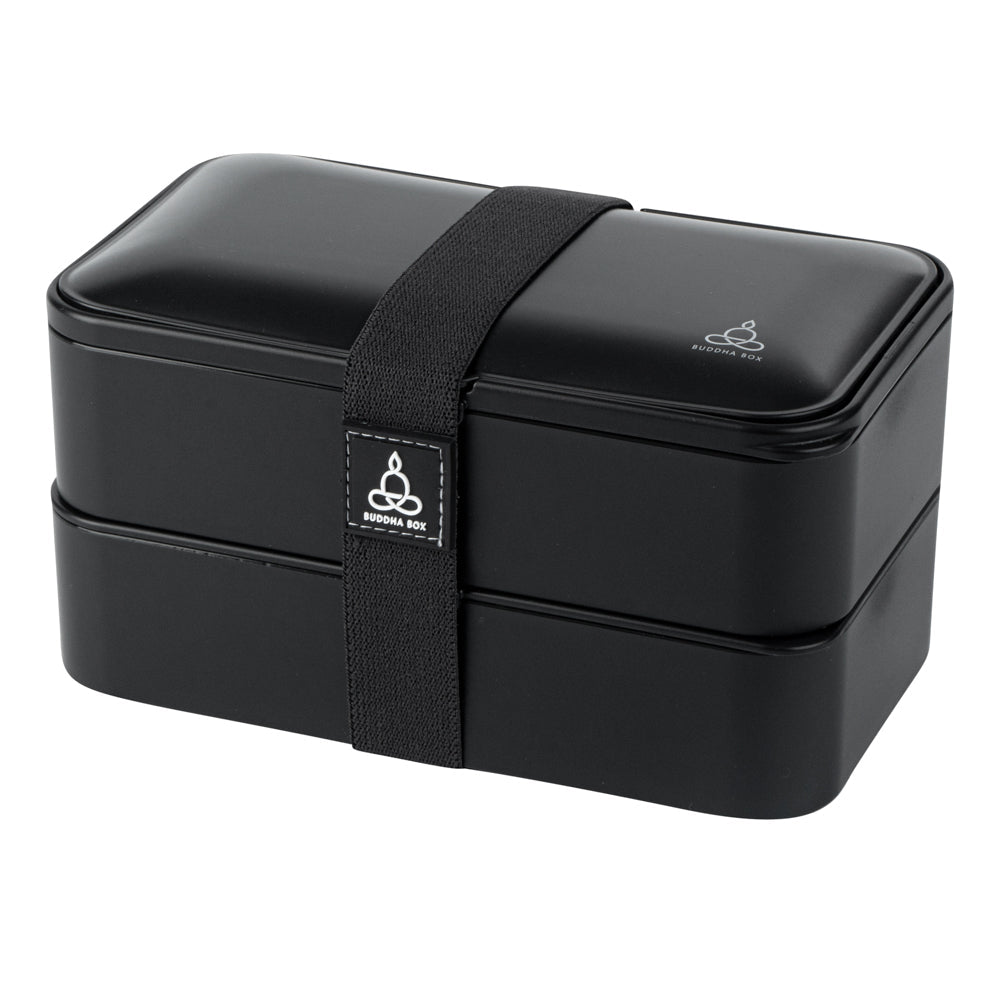 Bento Tek 41 oz Black Buddha Box All-in-One Lunch Box - with Utensils, Sauce Cup - 7 1/4" x 4 1/4" x 4" - 1 count box