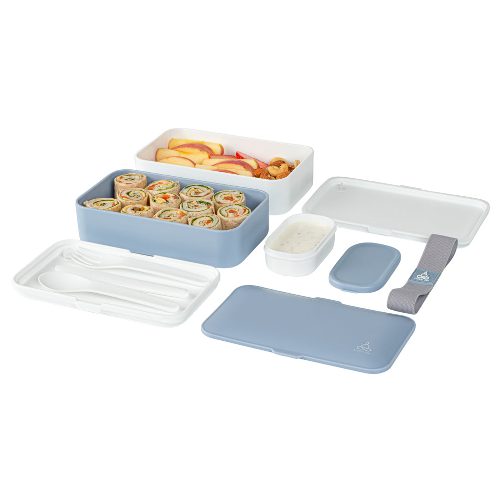 Bento Tek 41 oz Blue and White Buddha Box All-in-One Lunch Box - with Utensils, Sauce Cup - 7 1/4" x 4 1/4" x 4" - 1 count box