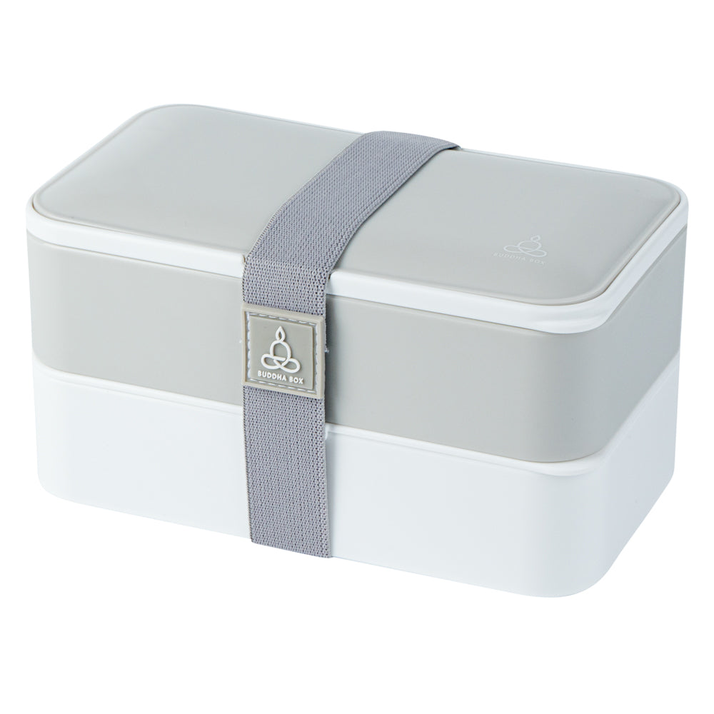 Bento Tek 41 oz Gray and White Buddha Box All-in-One Lunch Box - with Utensils, Sauce Cup - 7 1/4" x 4 1/4" x 4" - 1 count box