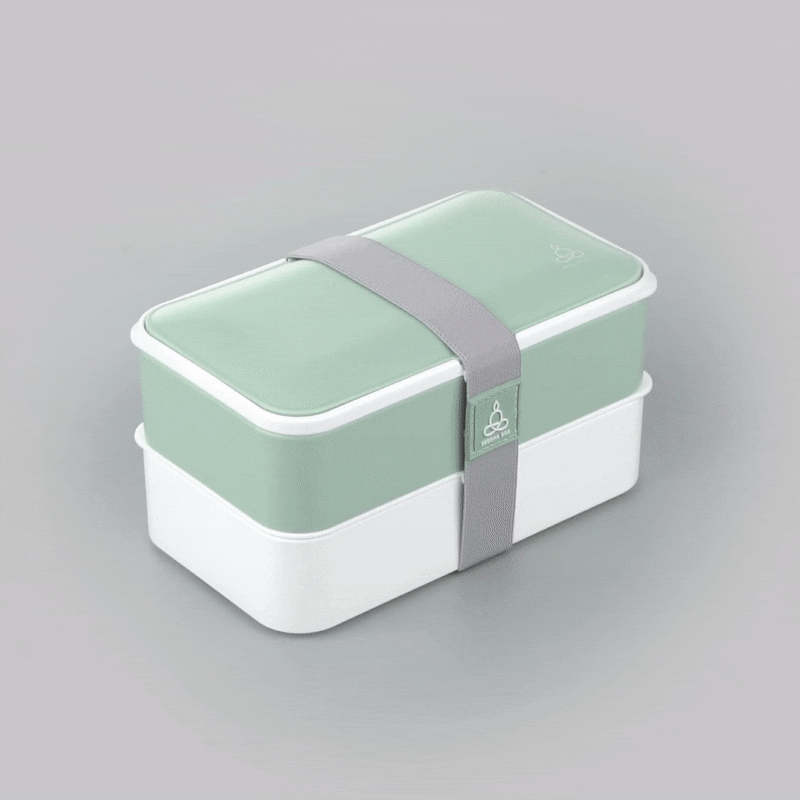 Bento Tek 41 oz Green and White Buddha Box All-in-One Lunch Box - with Utensils, Sauce Cup - 7 1/4" x 4 1/4" x 4" - 1 count box