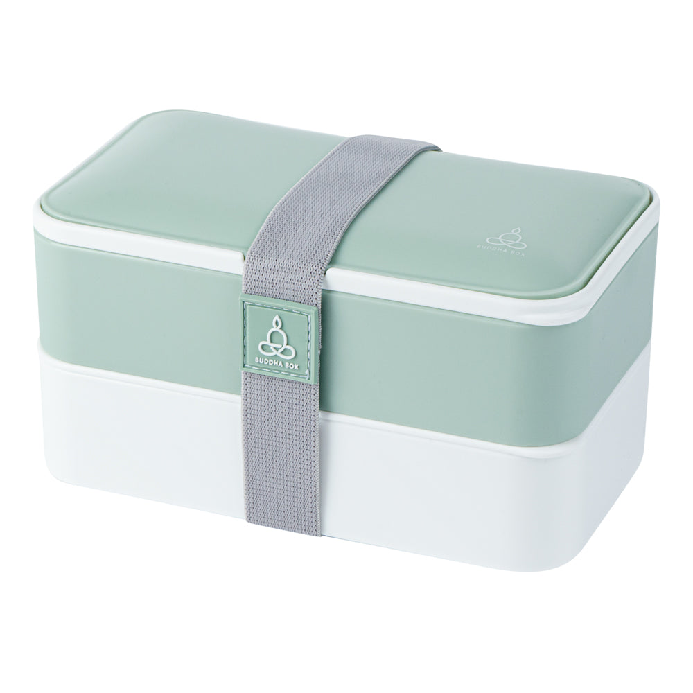Bento Tek 41 oz Green and White Buddha Box All-in-One Lunch Box - with Utensils, Sauce Cup - 7 1/4" x 4 1/4" x 4" - 1 count box