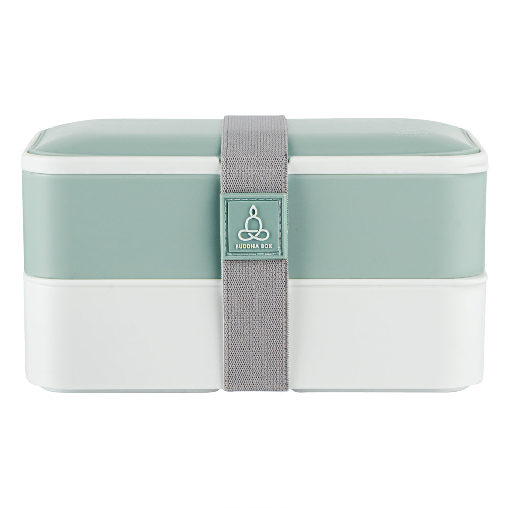 Bento Tek 41 oz Green and White Buddha Box All-in-One Lunch Box - with Utensils, Sauce Cup - 7 1/4" x 4 1/4" x 4" - 1 count box