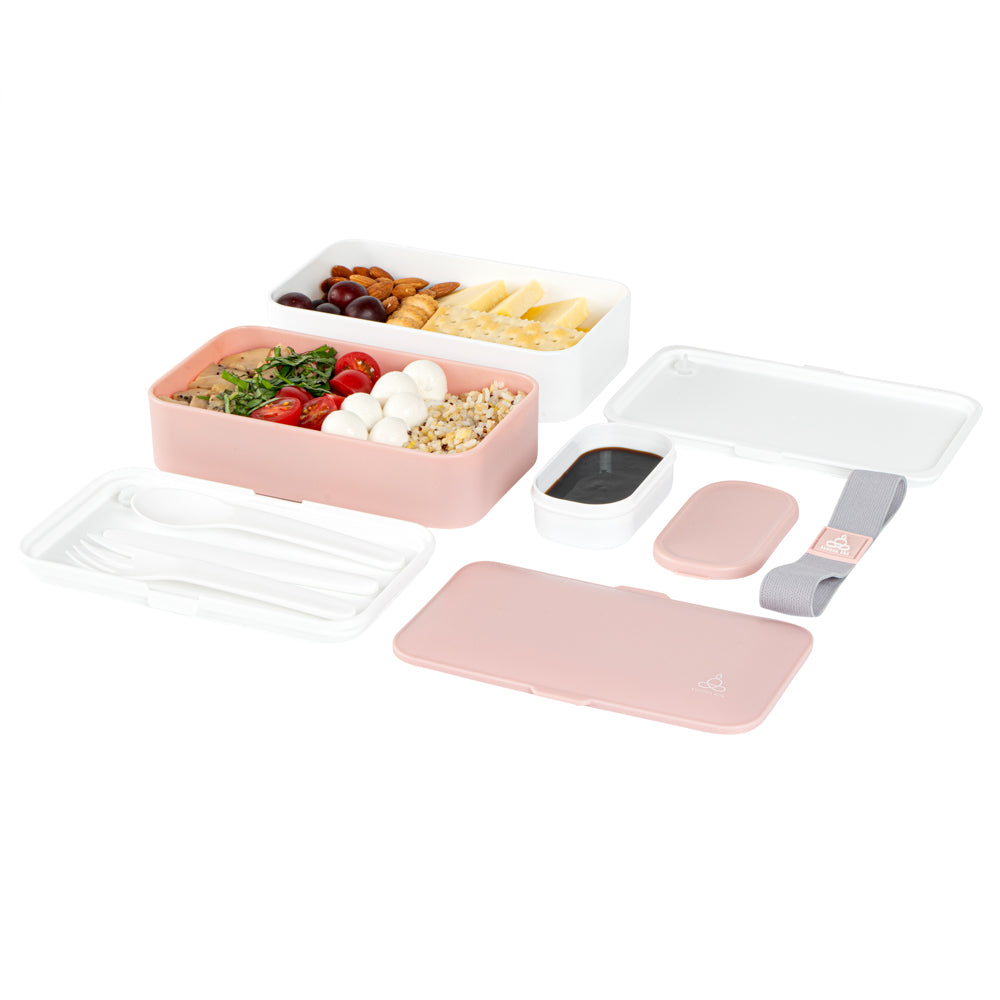 Bento Tek 41 oz Pink and White Buddha Box All-in-One Lunch Box - with Utensils, Sauce Cup - 7 1/4" x 4 1/4" x 4" - 1 count box