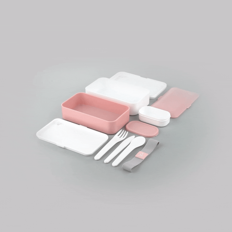 Bento Tek 41 oz Pink and White Buddha Box All-in-One Lunch Box - with Utensils, Sauce Cup - 7 1/4" x 4 1/4" x 4" - 1 count box