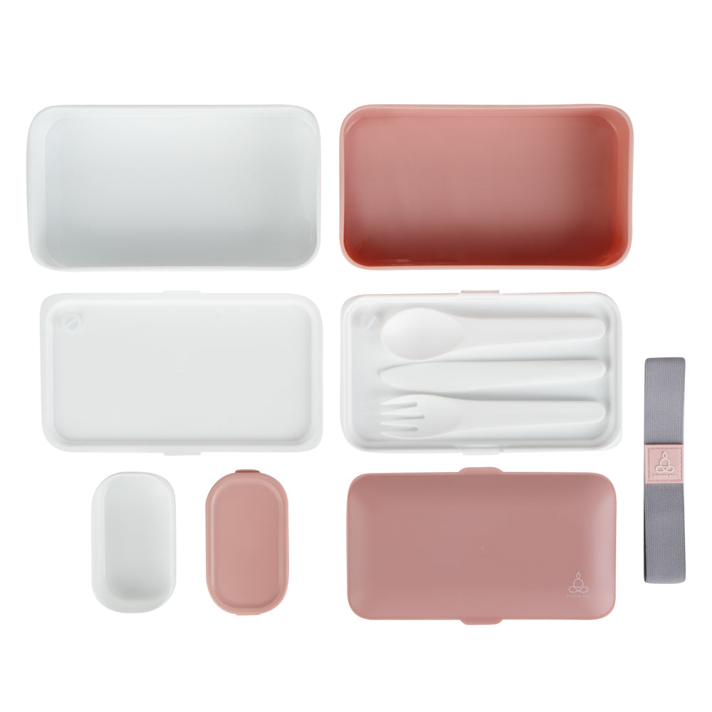 Bento Tek 41 oz Pink and White Buddha Box All-in-One Lunch Box - with Utensils, Sauce Cup - 7 1/4" x 4 1/4" x 4" - 1 count box