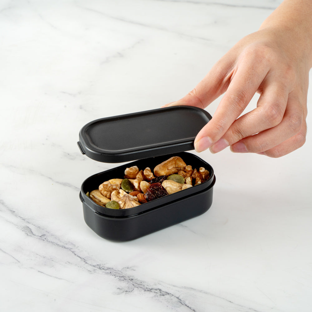 Bento Tek 3 oz Black Buddha Box Snack / Sauce Container - with Black Lid - 3 3/4" x 2 1/4" x 1 1/4" - 4 count box