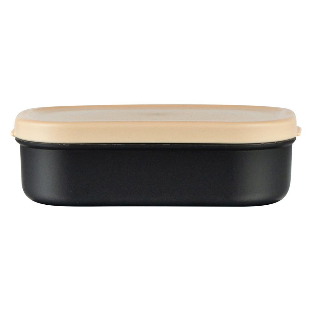 Bento Tek 3 oz Black Buddha Box Snack / Sauce Container - with Beige Lid - 3 3/4" x 2 1/4" x 1 1/4" - 4 count box