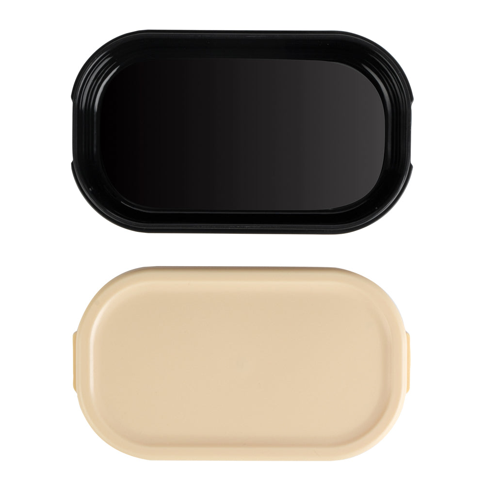 Bento Tek 3 oz Black Buddha Box Snack / Sauce Container - with Beige Lid - 3 3/4" x 2 1/4" x 1 1/4" - 4 count box