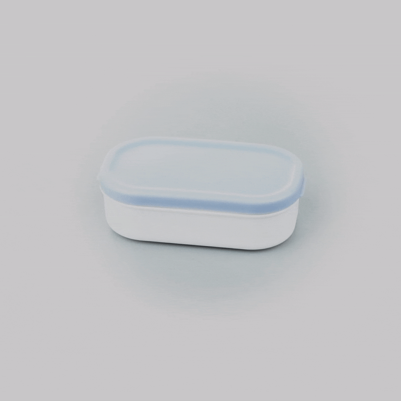 Bento Tek 3 oz White Buddha Box Snack / Sauce Container - with Blue Lid - 3 3/4" x 2 1/4" x 1 1/4" - 4 count box