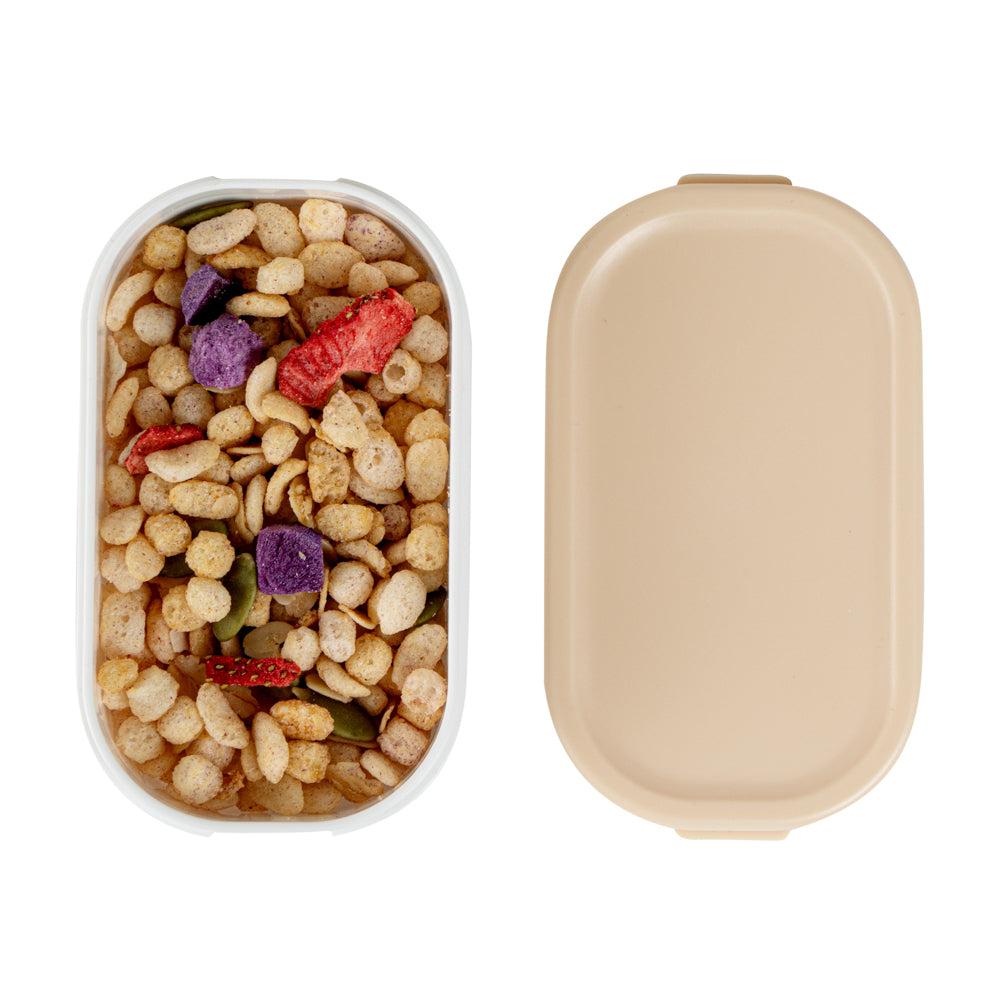 Bento Tek 3 oz White Buddha Box Snack / Sauce Container - with Beige Lid - 3 3/4" x 2 1/4" x 1 1/4" - 4 count box