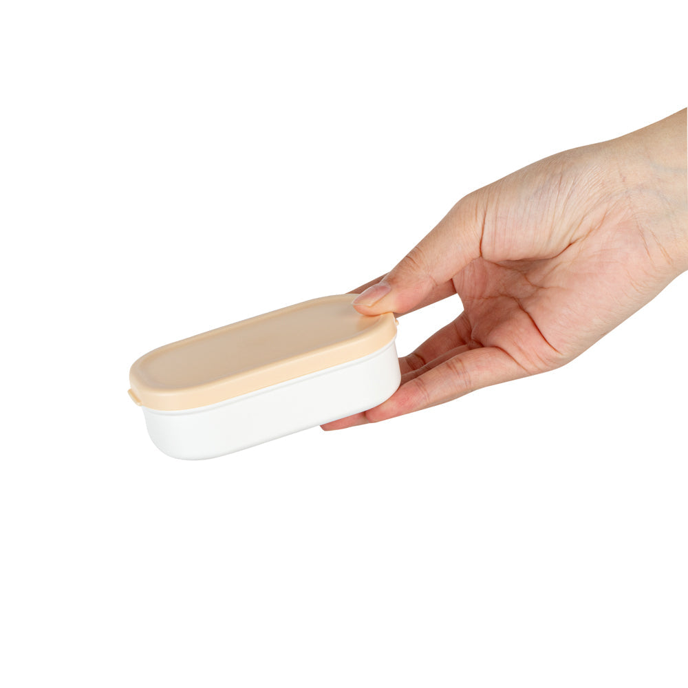 Bento Tek 3 oz White Buddha Box Snack / Sauce Container - with Beige Lid - 3 3/4" x 2 1/4" x 1 1/4" - 4 count box