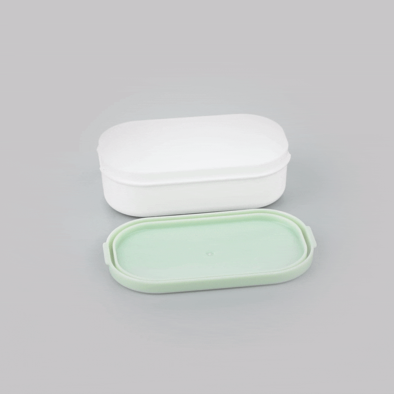 Bento Tek 3 oz White Buddha Box Snack / Sauce Container - with Green Lid - 3 3/4" x 2 1/4" x 1 1/4" - 4 count box