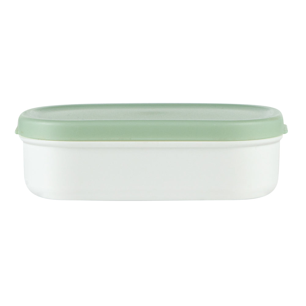 Bento Tek 3 oz White Buddha Box Snack / Sauce Container - with Green Lid - 3 3/4" x 2 1/4" x 1 1/4" - 4 count box