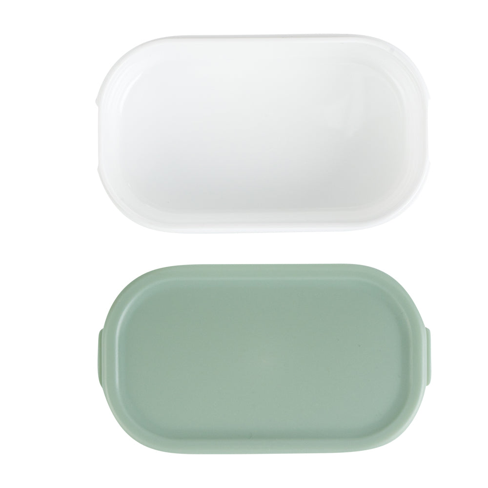 Bento Tek 3 oz White Buddha Box Snack / Sauce Container - with Green Lid - 3 3/4" x 2 1/4" x 1 1/4" - 4 count box