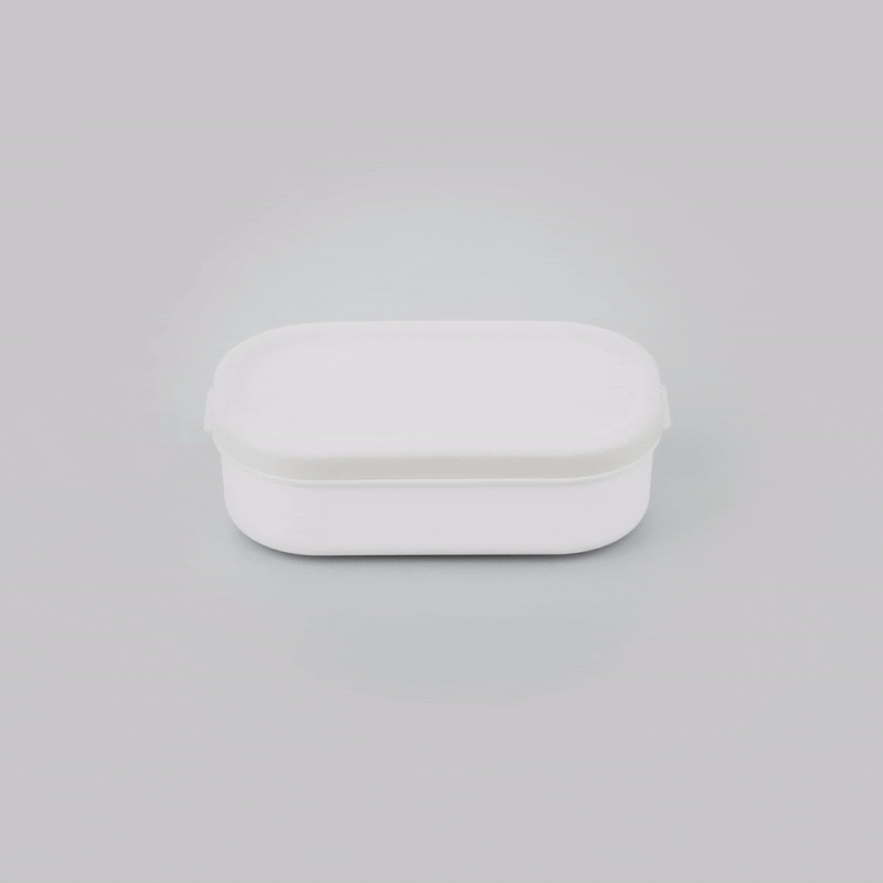 Bento Tek 3 oz White Buddha Box Snack / Sauce Container - with Gray Lid - 3 3/4" x 2 1/4" x 1 1/4" - 4 count box