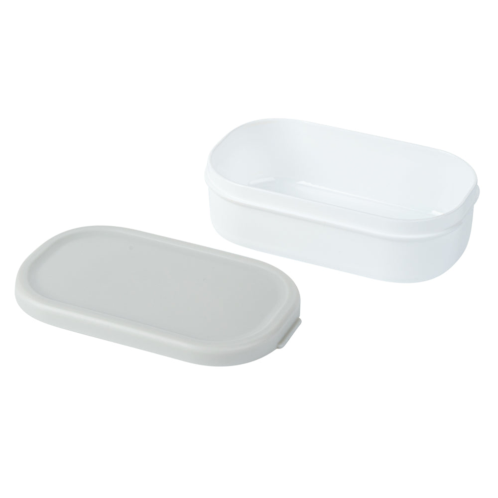 Bento Tek 3 oz White Buddha Box Snack / Sauce Container - with Gray Lid - 3 3/4" x 2 1/4" x 1 1/4" - 4 count box