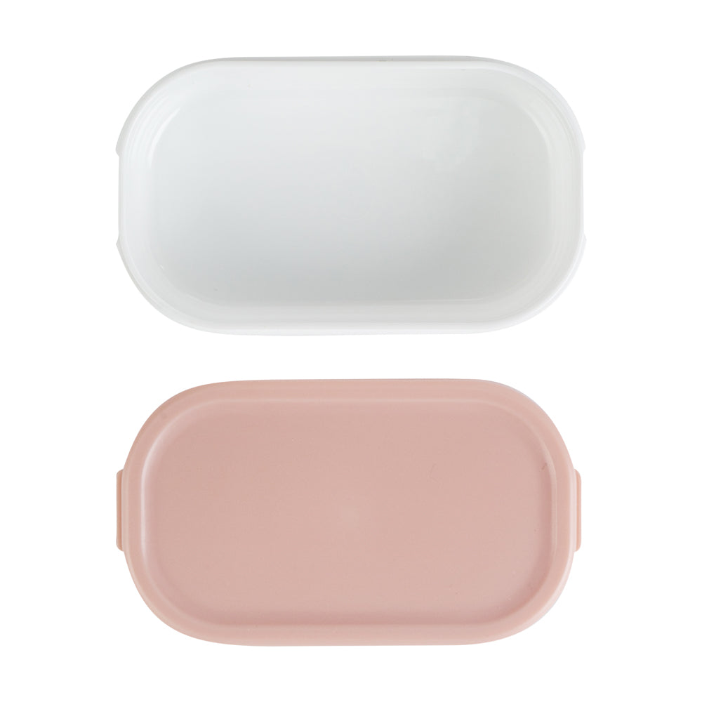 Bento Tek 3 oz White Buddha Box Snack / Sauce Container - with Pink Lid - 3 3/4" x 2 1/4" x 1 1/4" - 4 count box