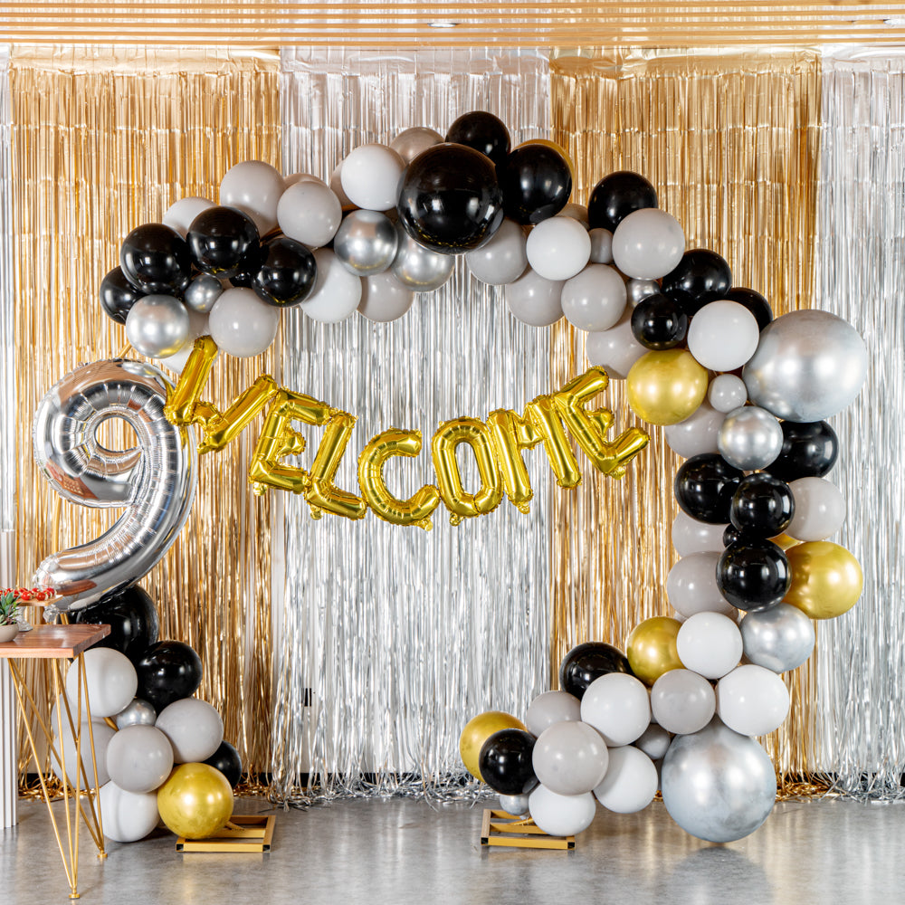 Balloonify Gray, Black and Gold Balloon Arch / Garland Kit - 136 Pieces - 1 count box