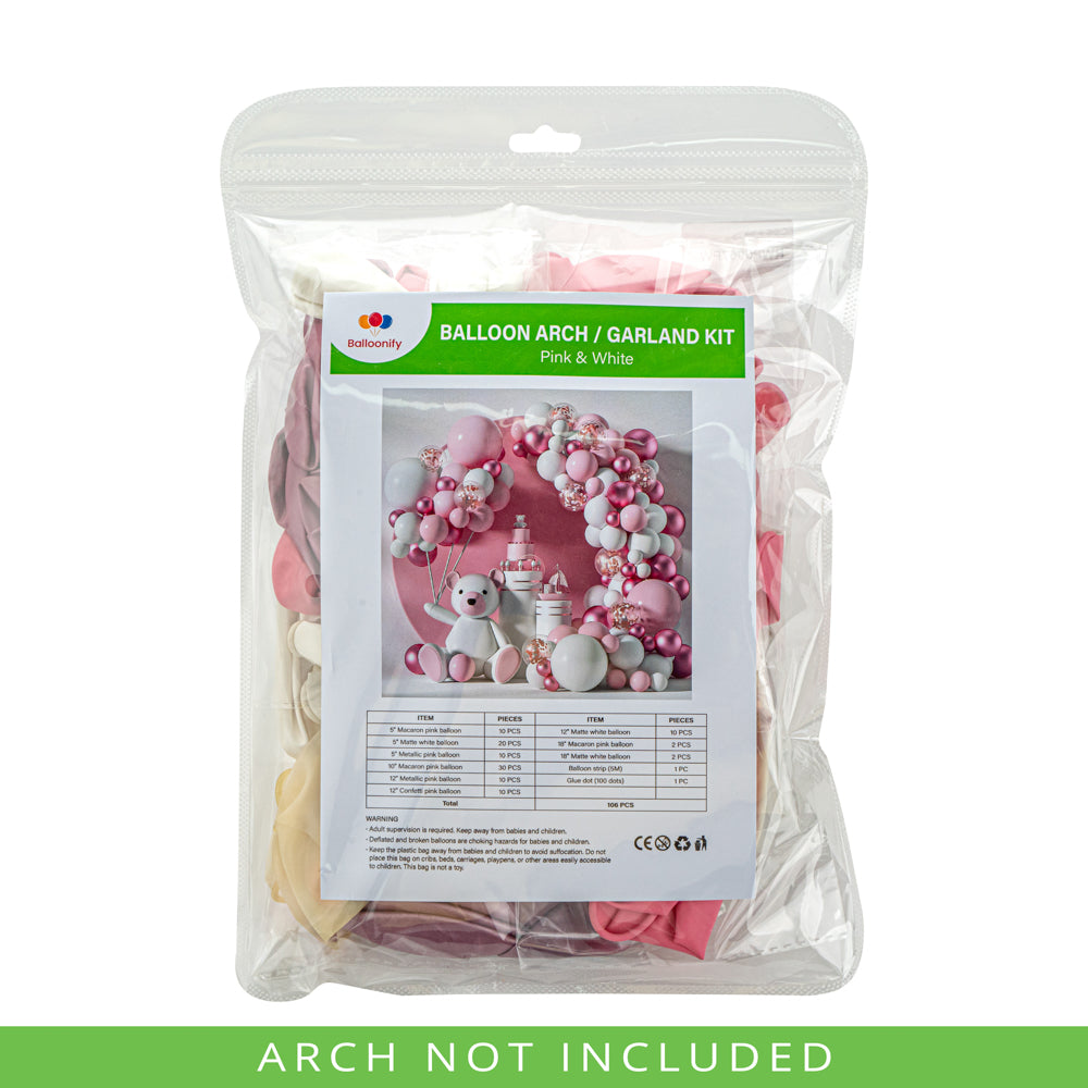 Balloonify Metallic Pink and White Balloon Arch / Garland Kit - 106 Pieces - 1 count box